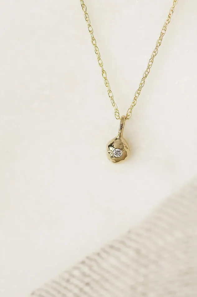 Lacee Alexandra Jewelry Necklaces Solid Gold Diamond Pebble Necklace