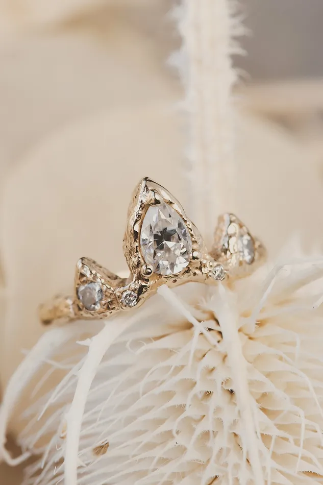 Lacee Alexandra Jewelry Rings Pear Shaped Gemstone Ring with Diamond Accents