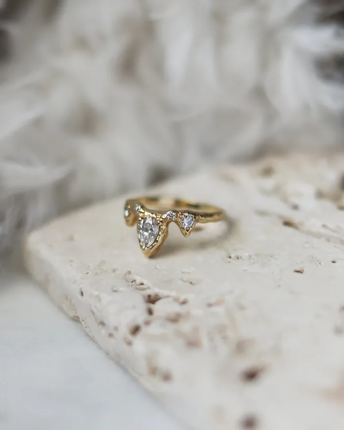 Lacee Alexandra Jewelry Rings Pear Shaped Gemstone Ring with Diamond Accents