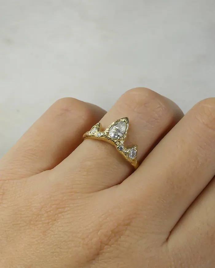 Lacee Alexandra Jewelry Rings Pear Shaped Gemstone Ring with Diamond Accents