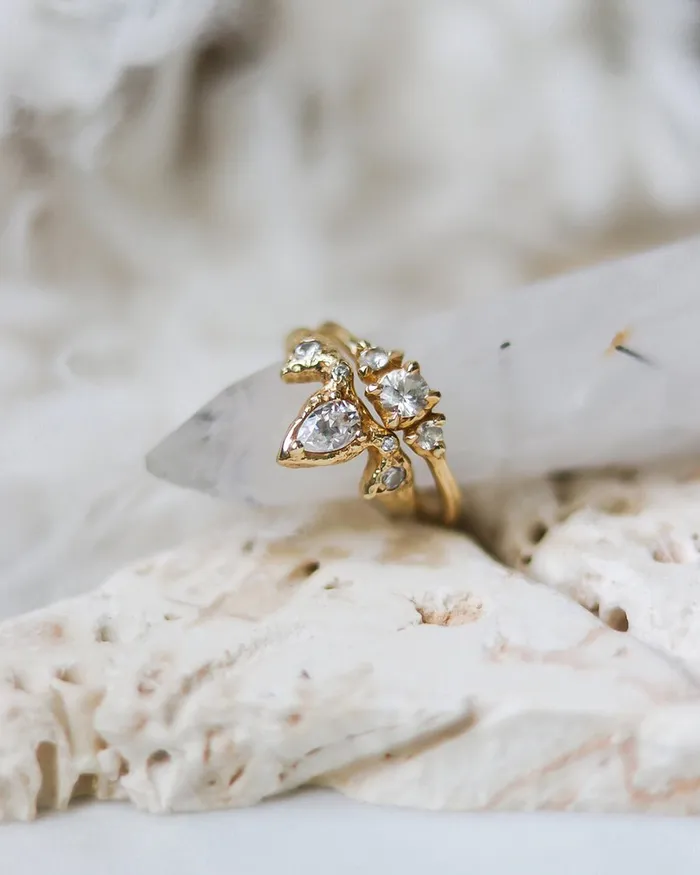 Lacee Alexandra Jewelry Rings Pear Shaped Gemstone Ring with Diamond Accents