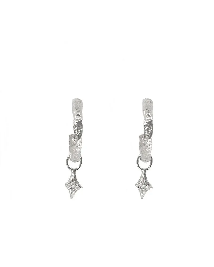 Lacee Alexandra Jewelry Rings Sterling Silver Diamond Star Charm Hoops