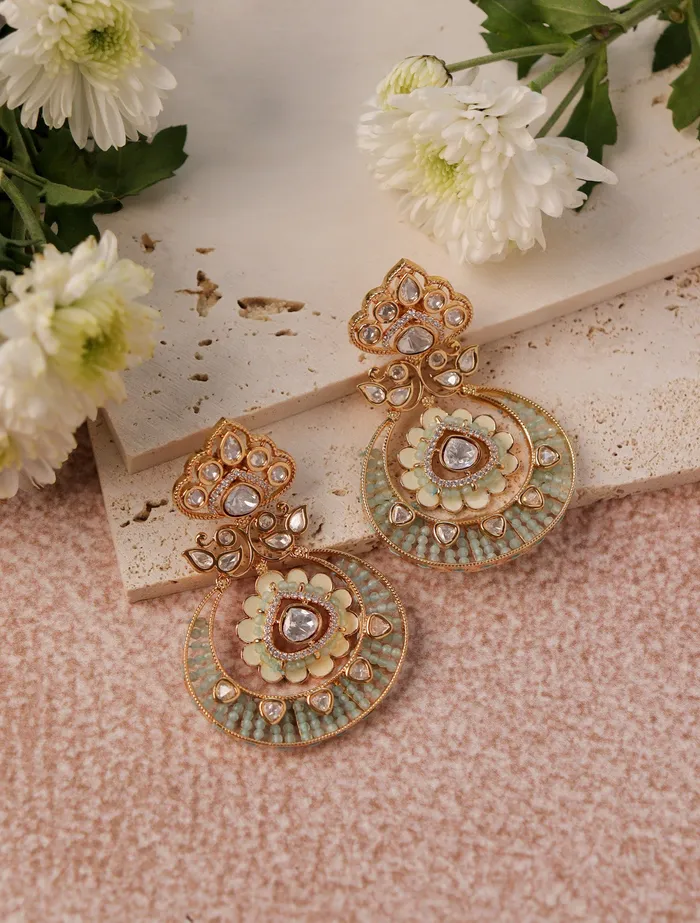 Mint Green Polki Charm Chandbalis Curio Cottage Charm Necklaces