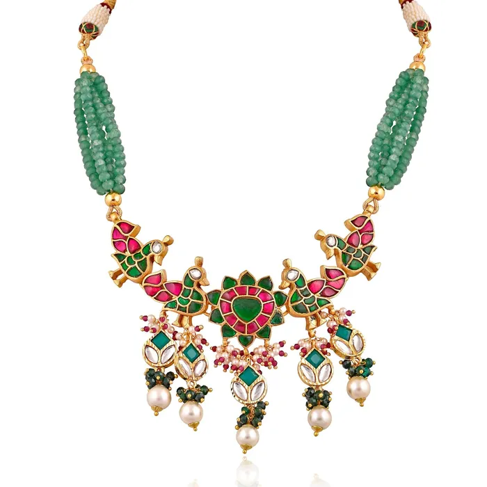 Necklaces Curio Cottage Meira Peacock Green Jadau Necklace Necklaces Curio Cottage Meira Peacock Green Jadau Necklace
