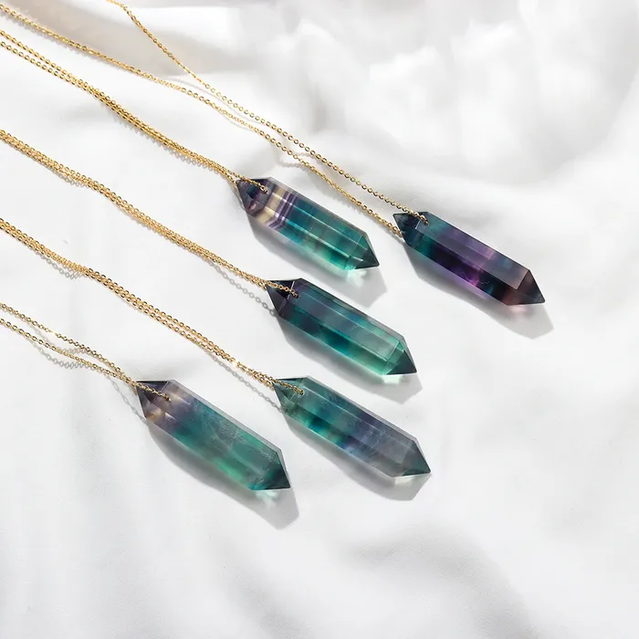 Premium Fluorite Crystal Necklace Gold plated sterling silver Runy Necklaces