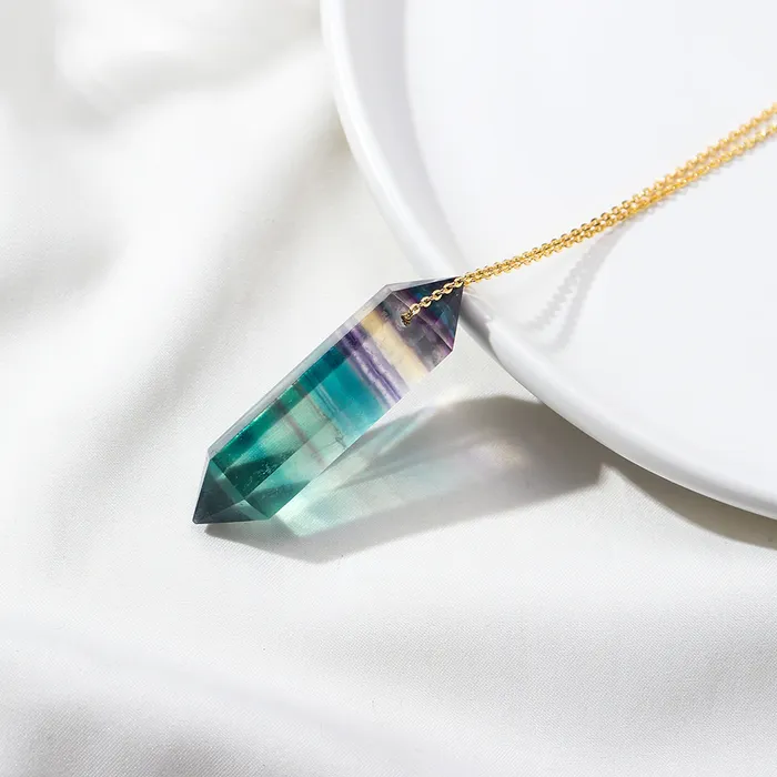 Premium Fluorite Crystal Necklace Gold plated sterling silver Runy Necklaces