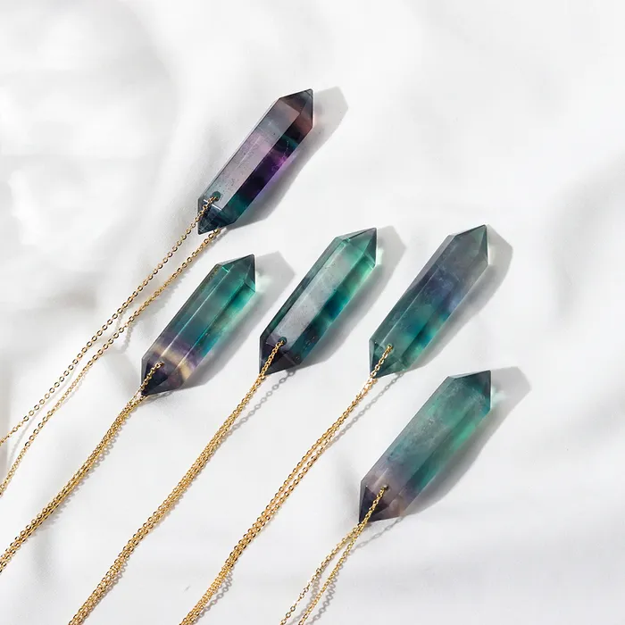 Premium Fluorite Crystal Necklace Gold plated sterling silver Runy Necklaces
