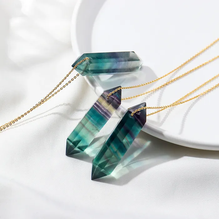 Premium Fluorite Crystal Necklace Gold plated sterling silver Runy Necklaces