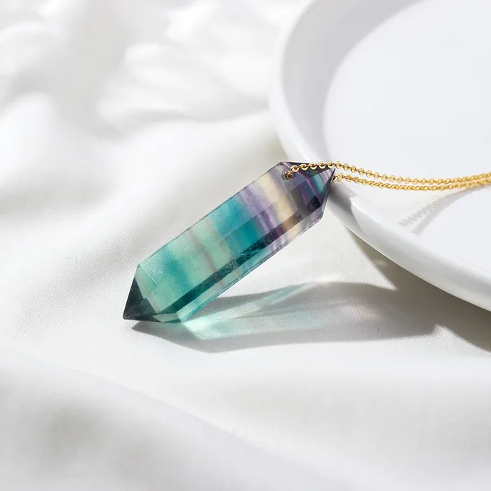 Premium Fluorite Crystal Necklace Gold plated sterling silver Runy Necklaces