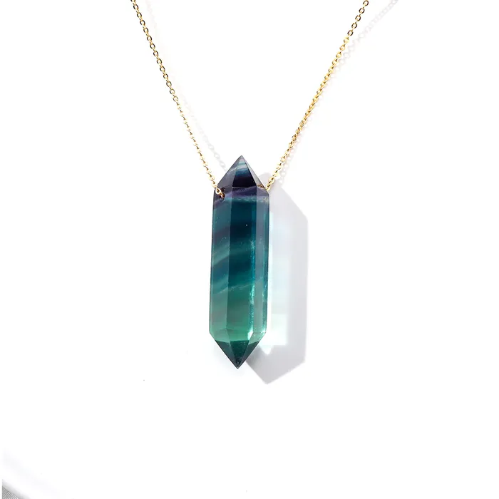 Premium Fluorite Crystal Necklace Gold plated sterling silver Runy Necklaces
