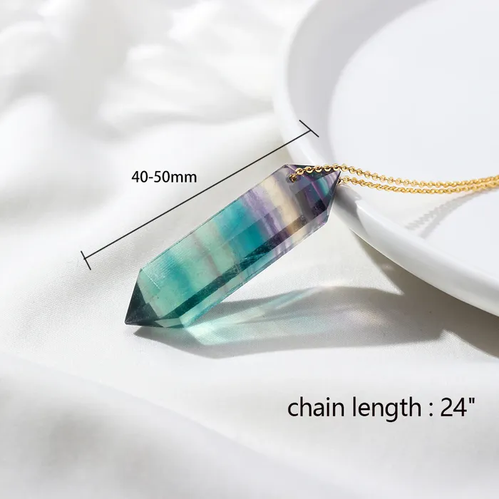 Premium Fluorite Crystal Necklace Gold plated sterling silver Runy Necklaces