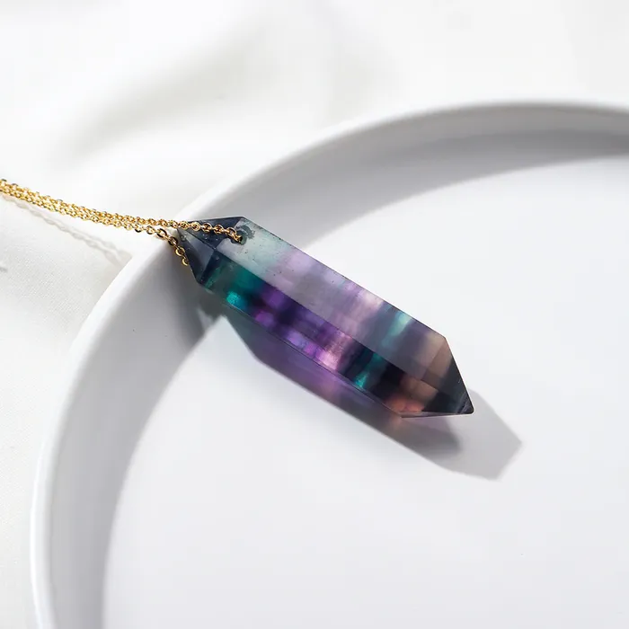 Premium Fluorite Crystal Necklace Gold plated sterling silver Runy Necklaces