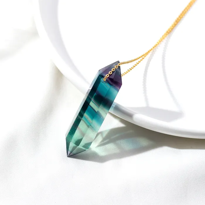 Premium Fluorite Crystal Necklace Gold plated sterling silver Runy Necklaces
