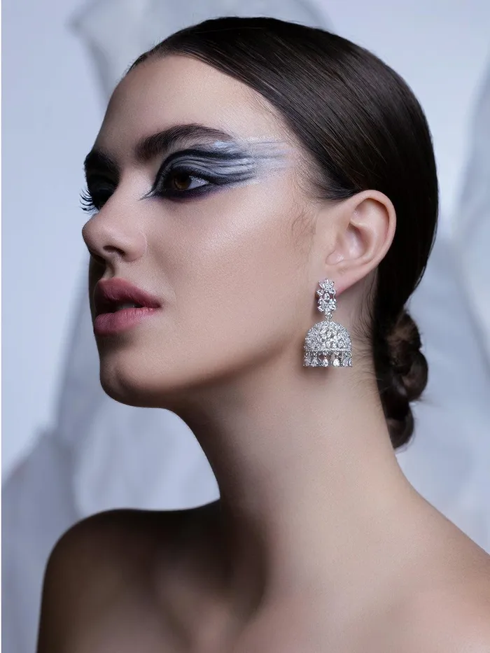 Shimmer Dome CZ Jhumka Earrings Curio Cottage Earrings