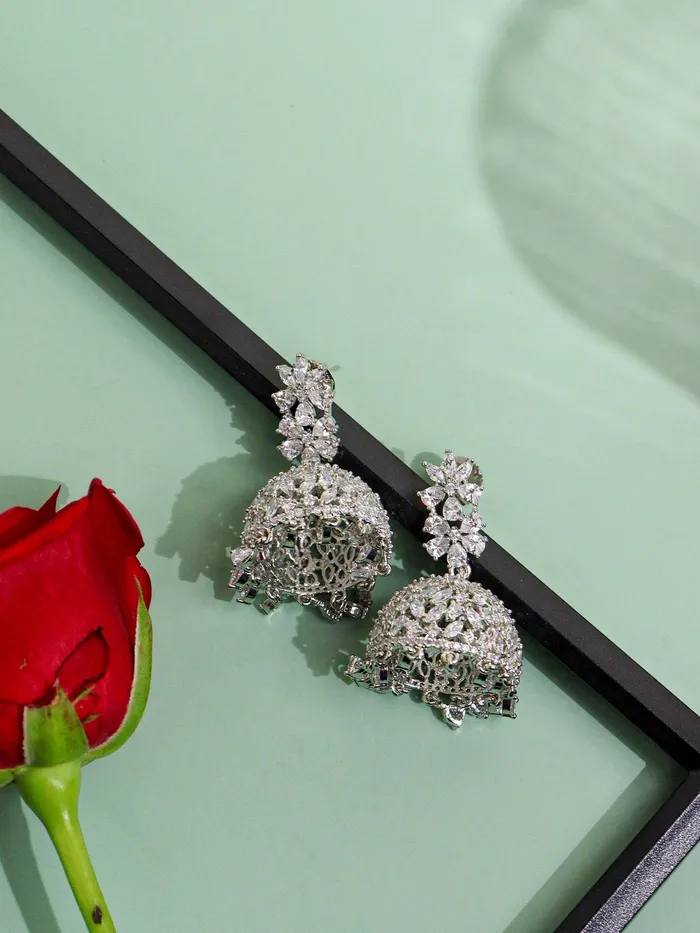 Shimmer Dome CZ Jhumka Earrings Curio Cottage Earrings Shimmer Dome CZ Jhumka Earrings Curio Cottage Earrings