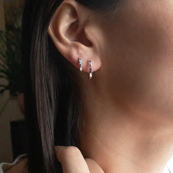 Silver Flat Squared Click In Hoops Tashi Earrings