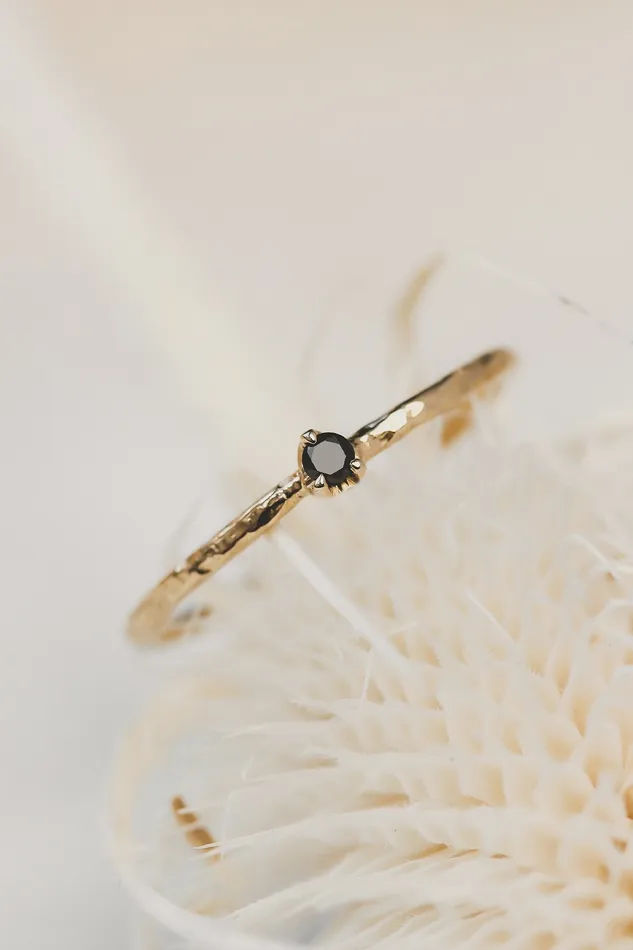 Solid Gold Dainty Black Diamond Ring Lacee Alexandra Jewelry Rings