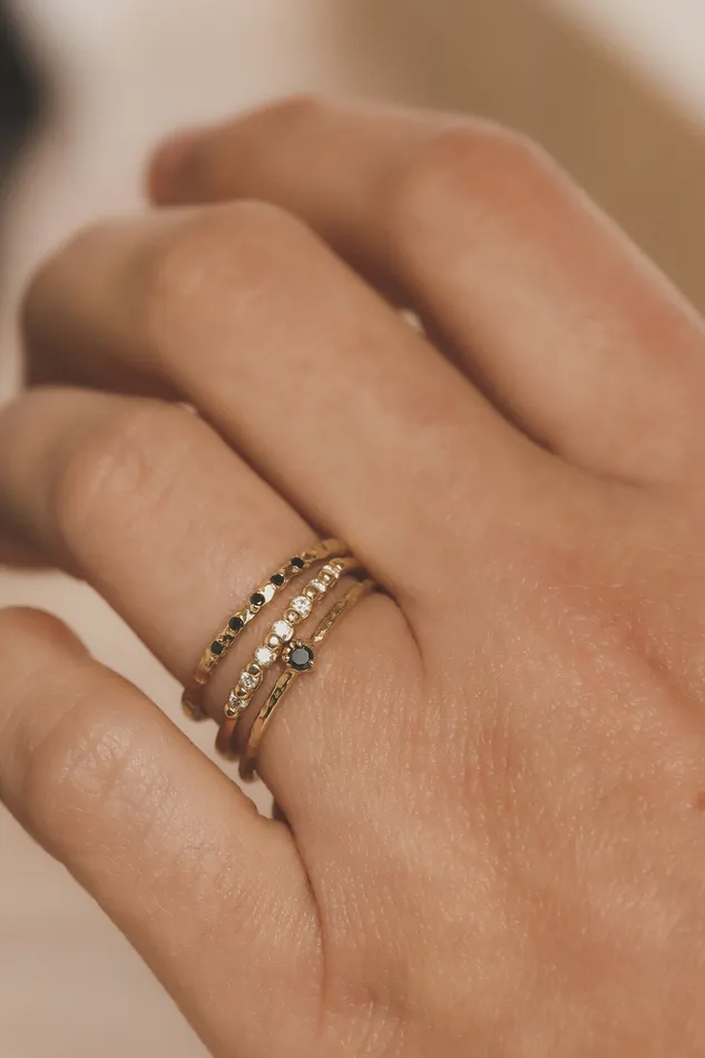 Solid Gold Dainty Black Diamond Ring Lacee Alexandra Jewelry Rings