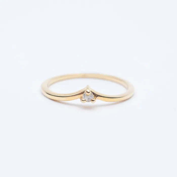 Tashi Rings Gold Vermeil Claw Set Cubic Zirconia Chevron Ring
