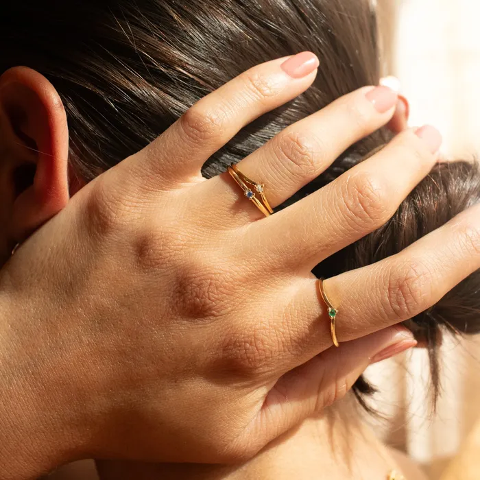 Tashi Rings Gold Vermeil Claw Set Cubic Zirconia Chevron Ring