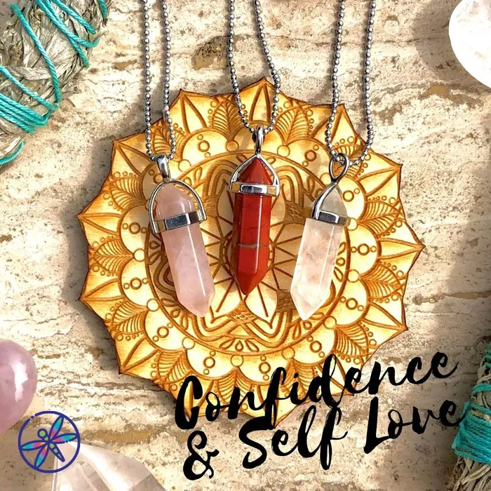 Turix Confidence Self Love Crystal Necklace set Red Jasper Rose Quartz Clear Quartz Necklaces