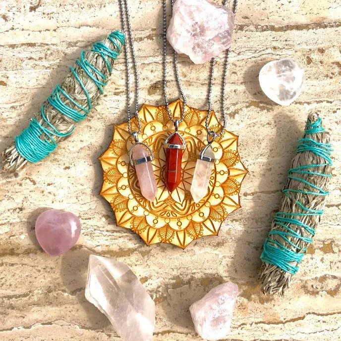 Turix Confidence Self Love Crystal Necklace set Red Jasper Rose Quartz Clear Quartz Necklaces