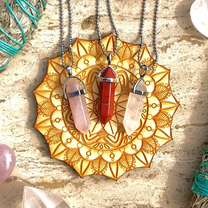 Turix Confidence Self Love Crystal Necklace set Red Jasper Rose Quartz Clear Quartz Necklaces